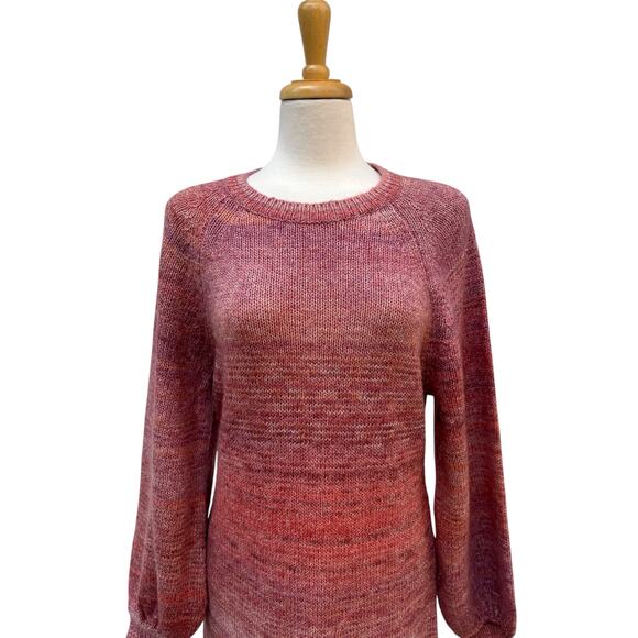 J. Crew Maxi Dress Sz L Pink Space Dyed Knit Fringe Hem Bishop Sleeve NEW - Picture 3 of 15